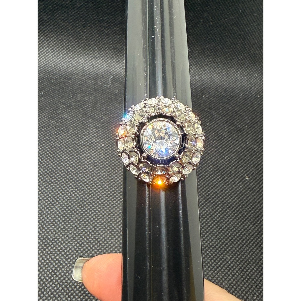 Premier Design Tone Domed Crystal Halo Statement Cocktail Ring Size 10.5